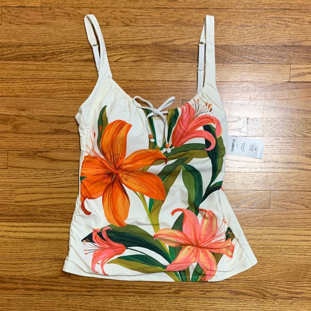 La Blanca swimsuit - jungle lily white tankini top with orange flower size 6